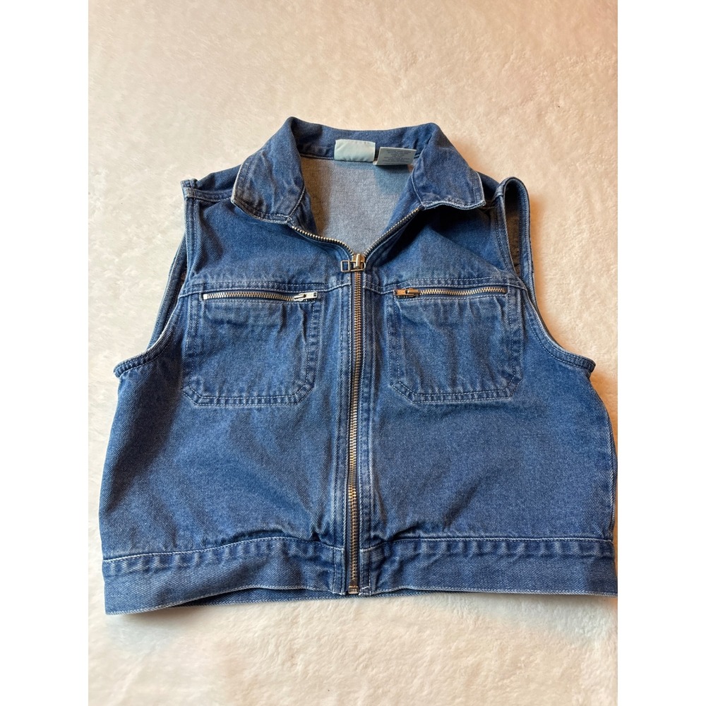 Arizona Jean Company Blue Denim Vest Cropped Zip Up Medium Wash Y2K Girls 10/12